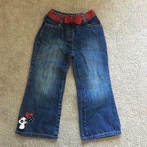 Holiday panda jeans red bow elastic waist pants 4T